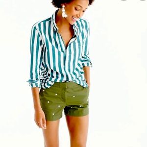 J.Crew Green Embroidered Daisy Shorts